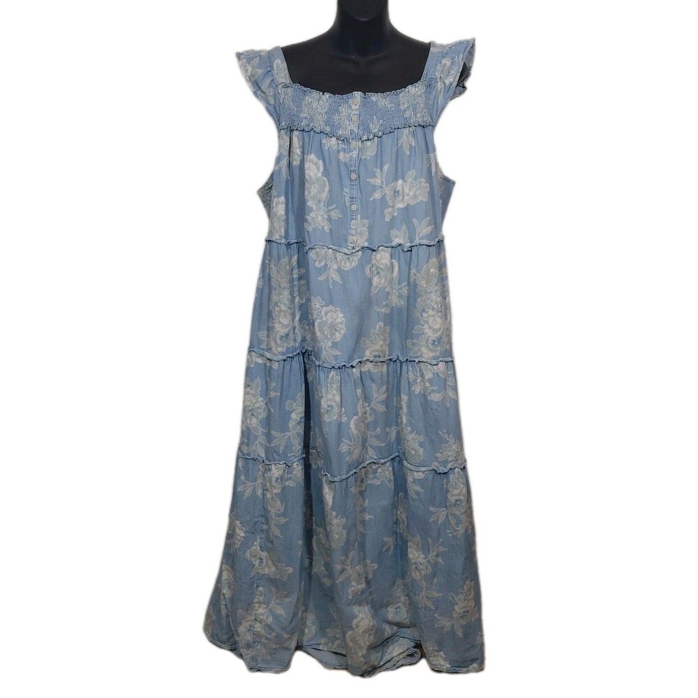 Old Navy Women's Blue Cotton Floral Ruffled Sleeveless Maxi Sundress XL-Tall